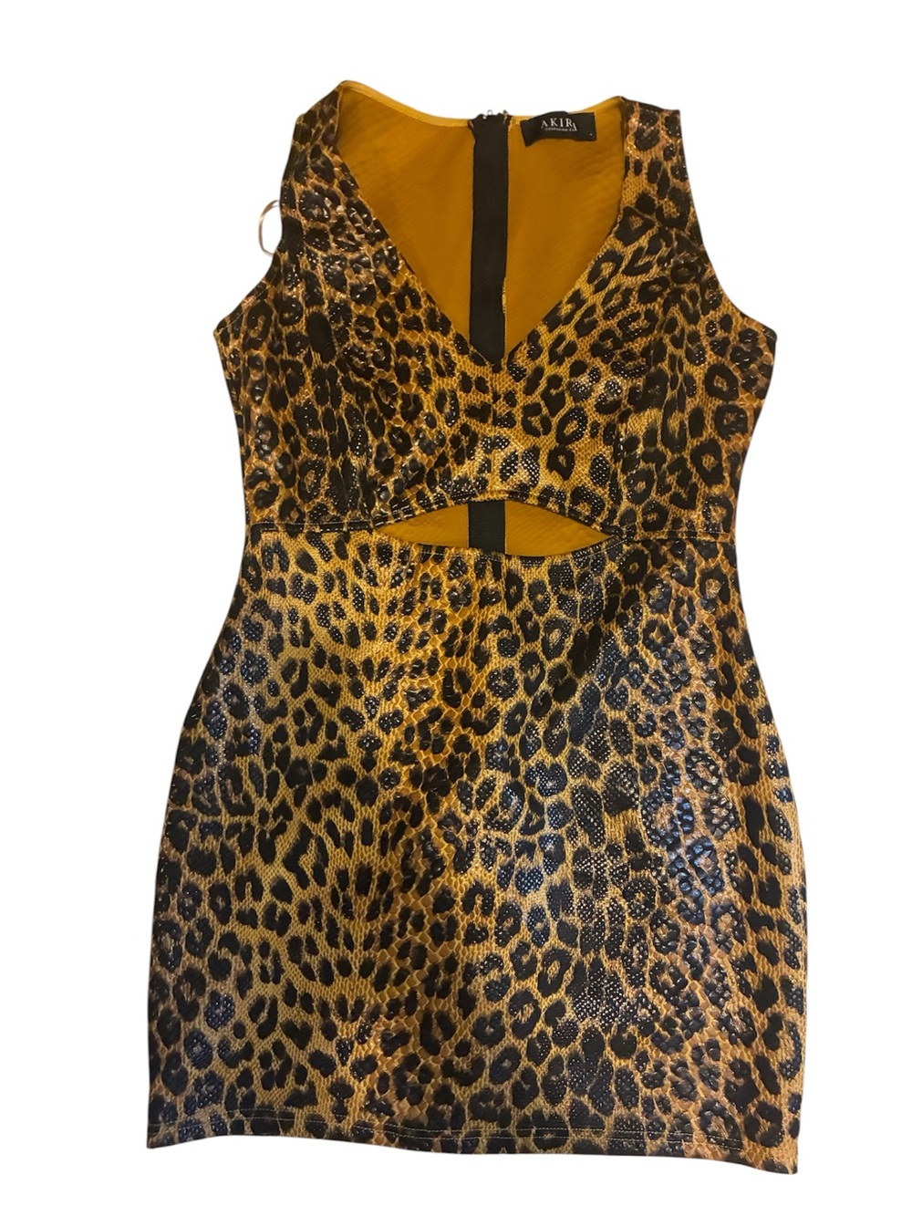 AKIRA Gold and Black Leopard Cutout Bodycon Mini Dress
